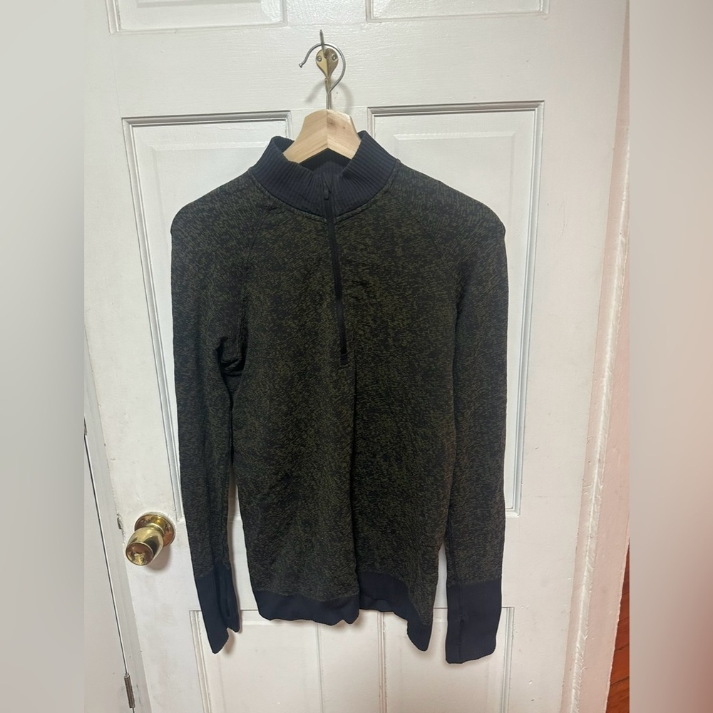 LULULEMON Long Sleeve REST LESS 1/2 Zip Mock Shirt Top Black Dark Cast Size 6